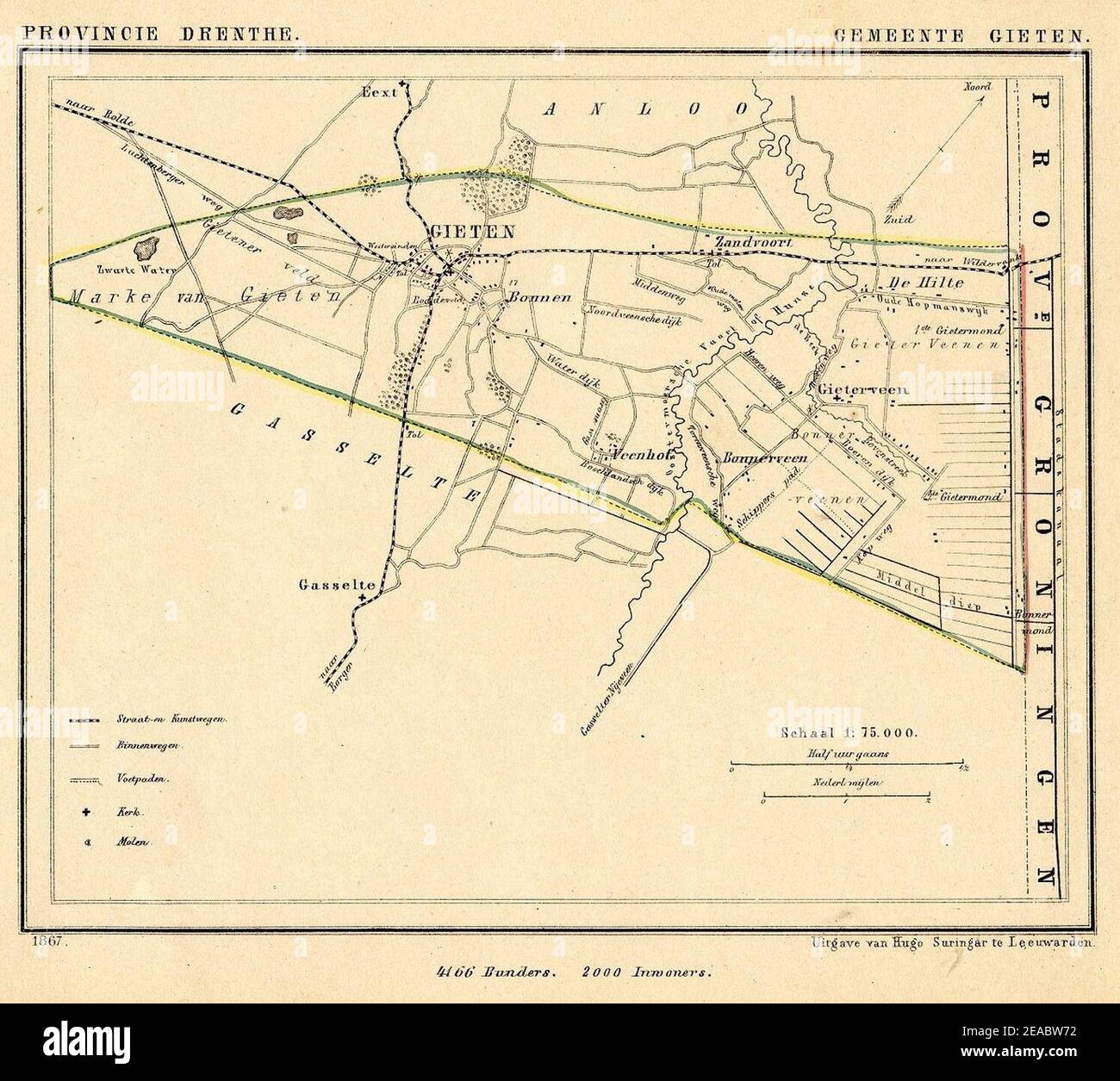 Netherlands, Gieten, map of 1867 Stock Photo Alamy