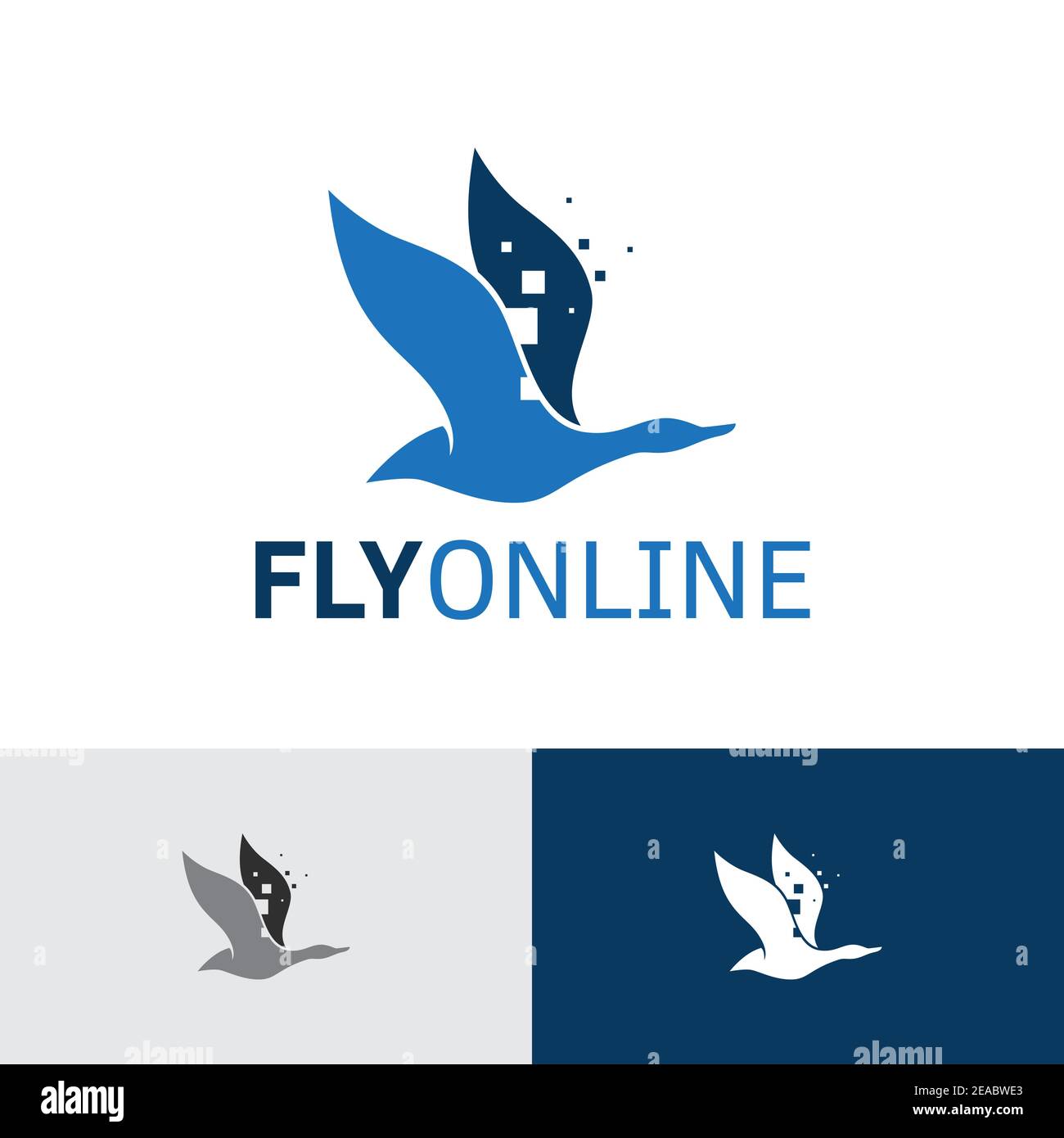 Flying Duck Goose Bird Online Technology Logo Stock Vector
