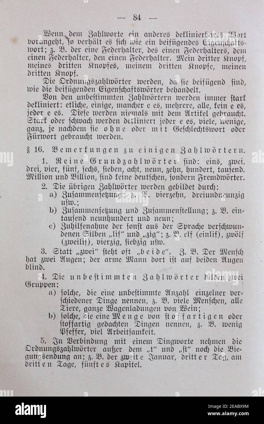 Neue Deutsche Sprachlehre 1911 von Theodor Paul - Seite 084. Stock Photo