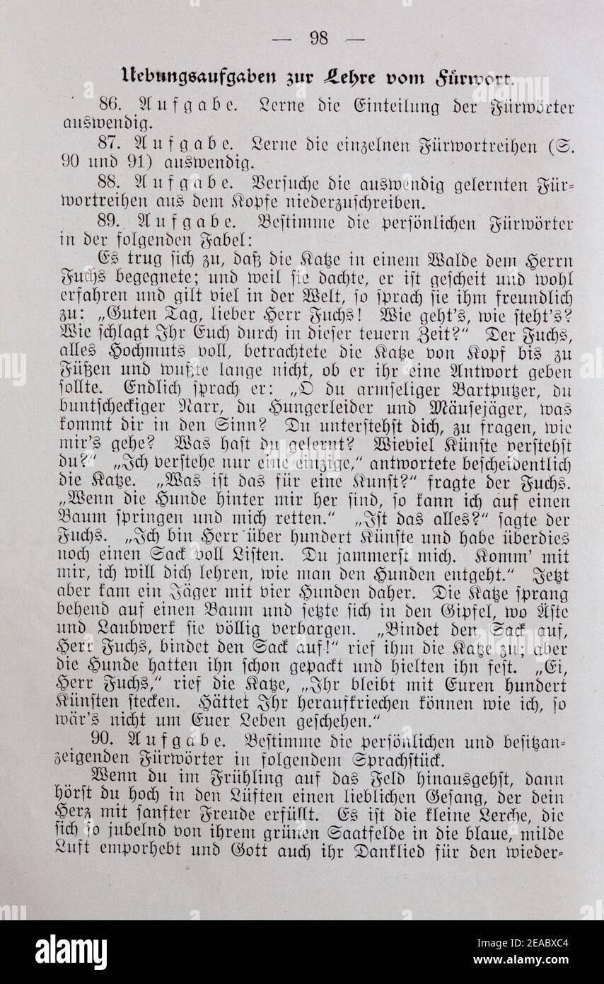 Neue Deutsche Sprachlehre 1911 von Theodor Paul - Seite 098. Stock Photo