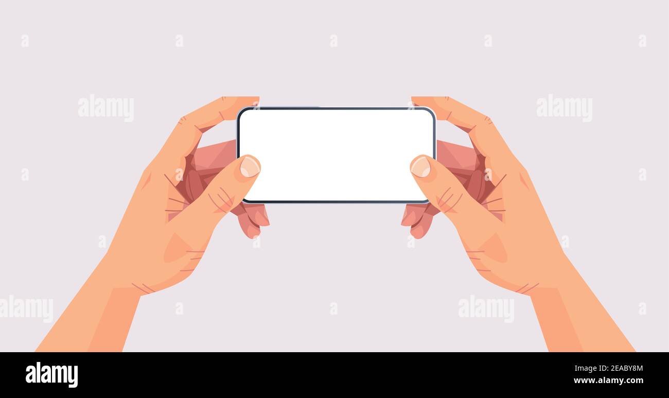 human hands holding smartphone with blank touch screen using mobile ...