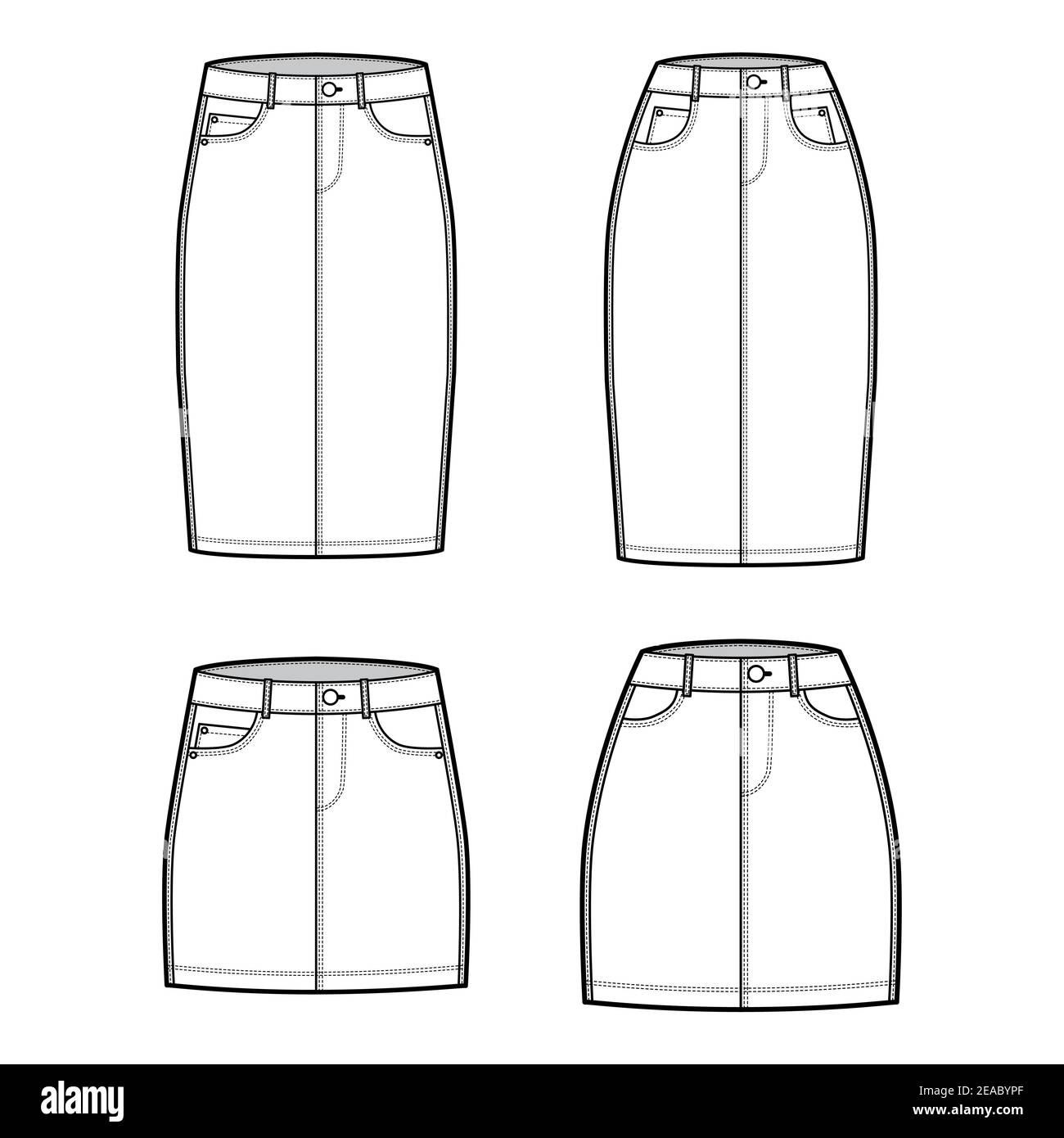 Denim mini skirt technical drawing Stock Vector Images - Alamy