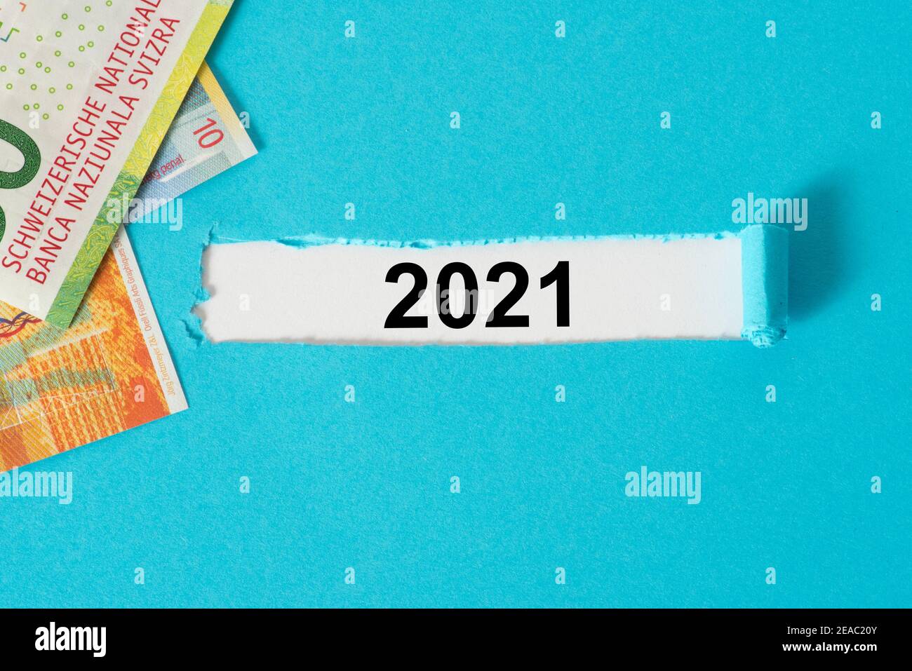 Money Swiss Francs and the year 2021 Stock Photo