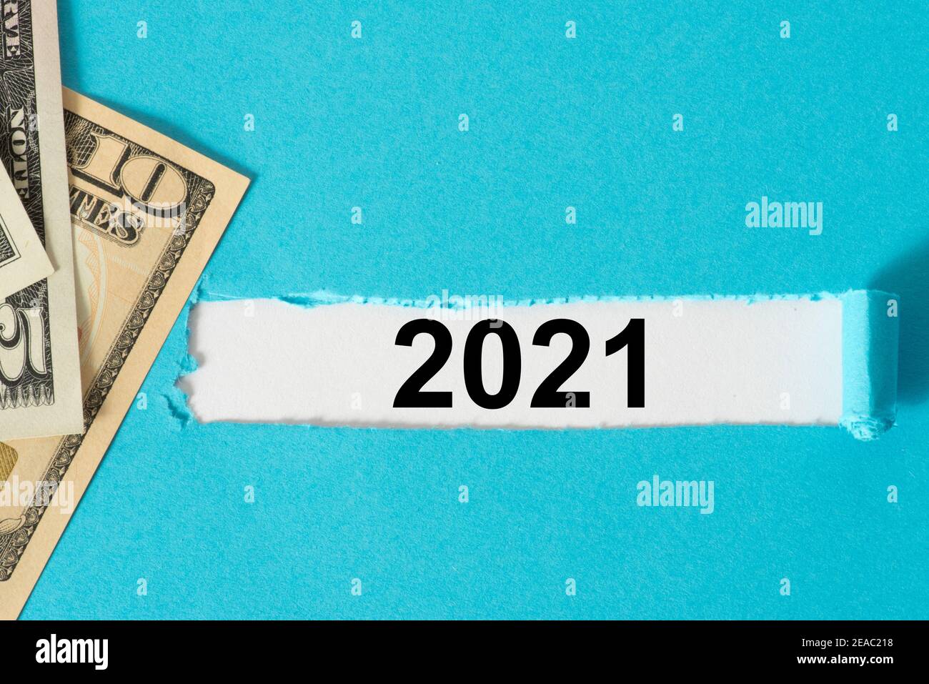 Dollar bills and the year 2021 Stock Photo