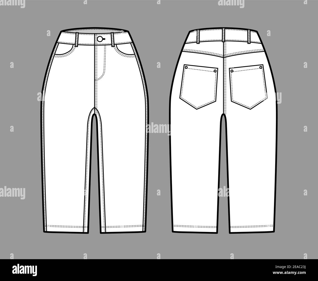 Denim short pants technical fashion illustration with knee length ...