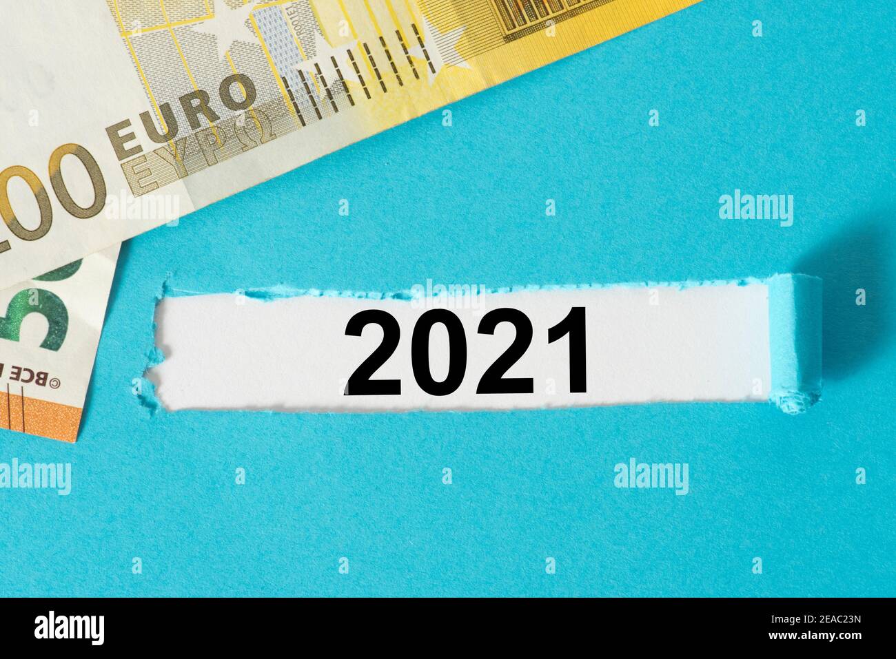 Euro banknotes and the year 2021 Stock Photo