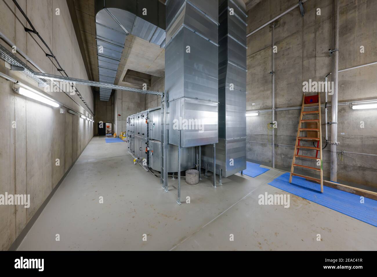 Oberhausen, Ruhr area, North Rhine-Westphalia, Germany - ventilation system in industrial building, new construction of Oberhausen pumping station, Emscher conversion, new construction of the Emscher AKE sewer. Stock Photo