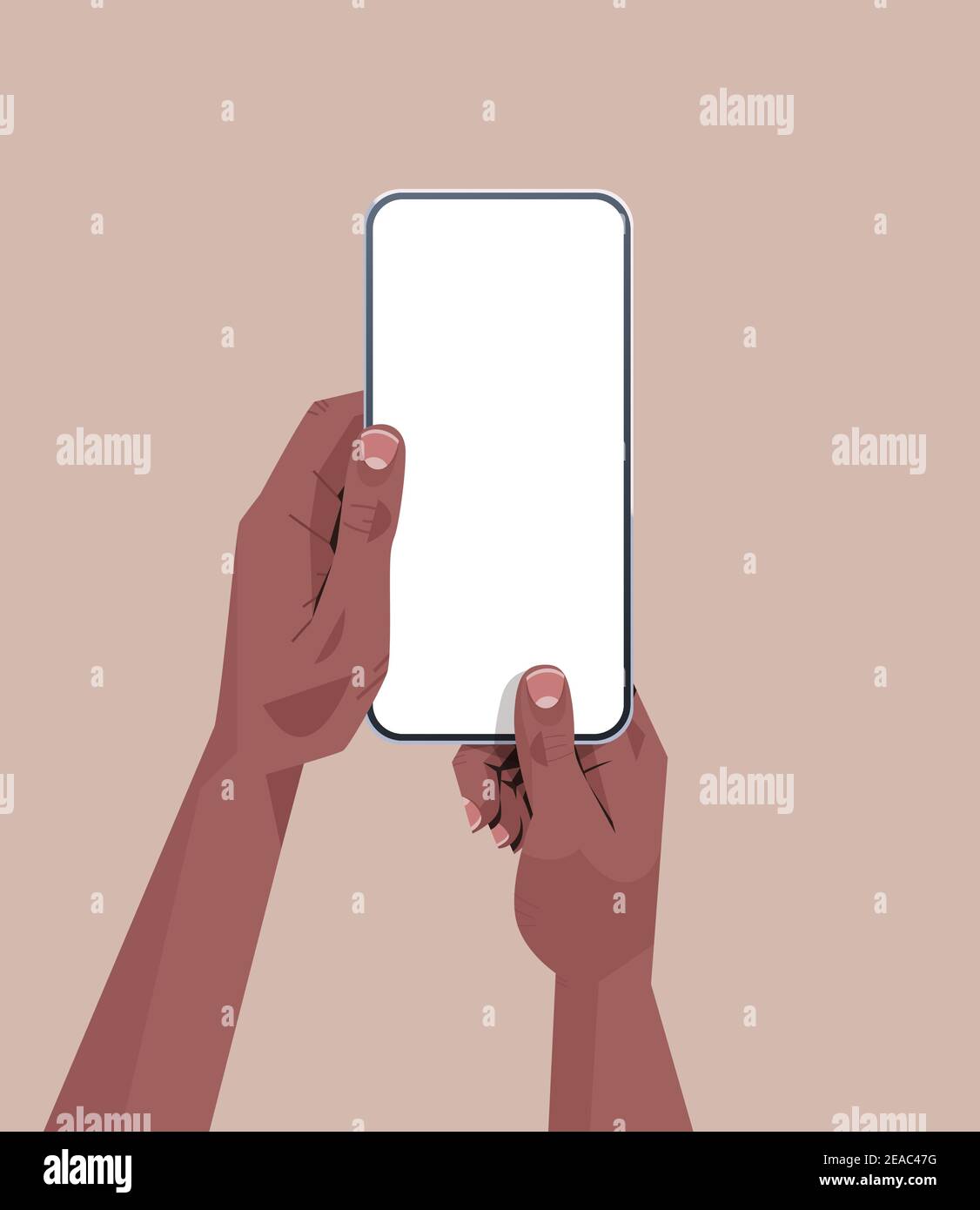 african american human hands holding smartphone with blank touch screen ...