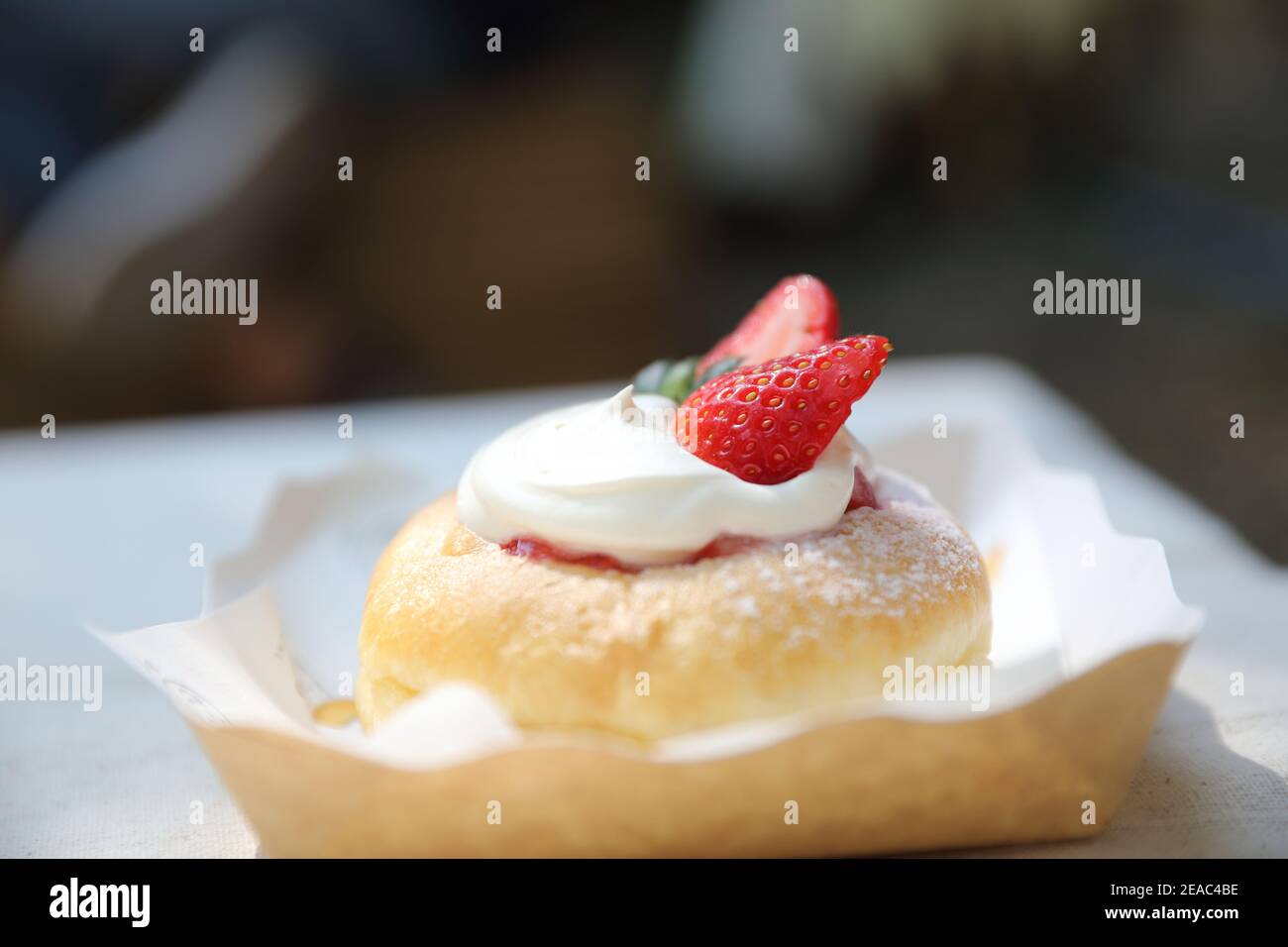 Strawberry cake sweet dessert on wood background Stock Photo