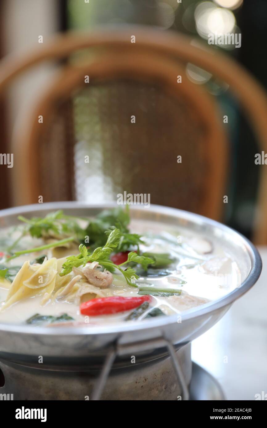 Chicken Coconut Soup , Thai local food traditional Stock Photo