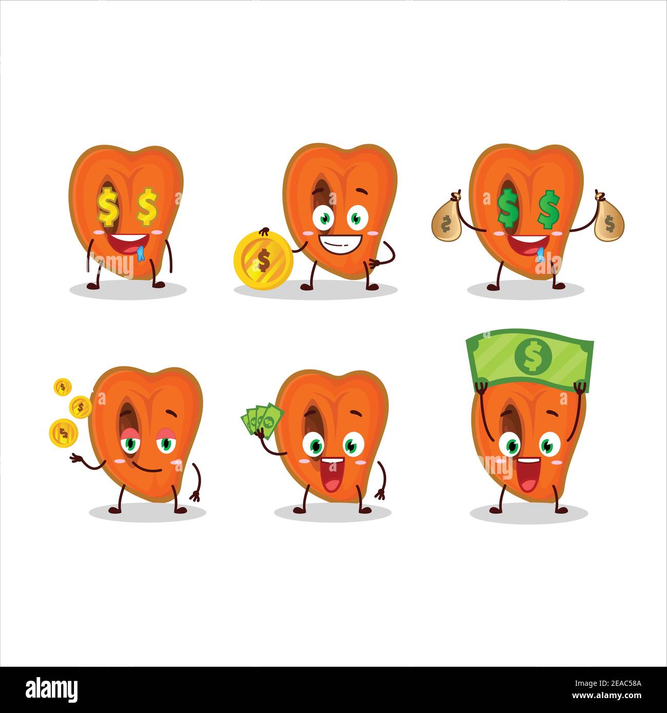 Slice of zapote cartoon character with cute emoticon bring money. Vector illustration Stock Vector