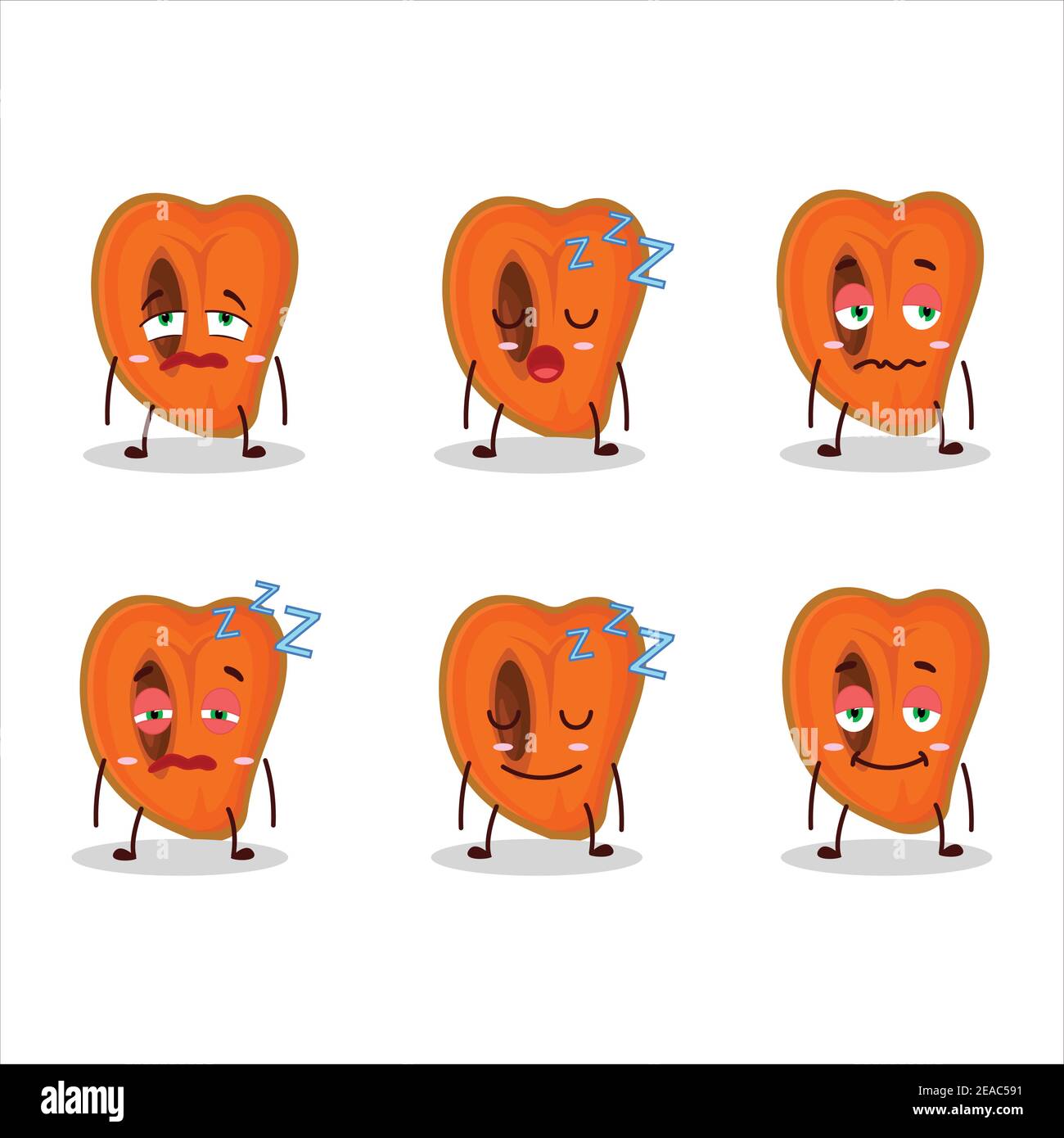 Cartoon character of slice of zapote with sleepy expression. Vector illustration Stock Vector