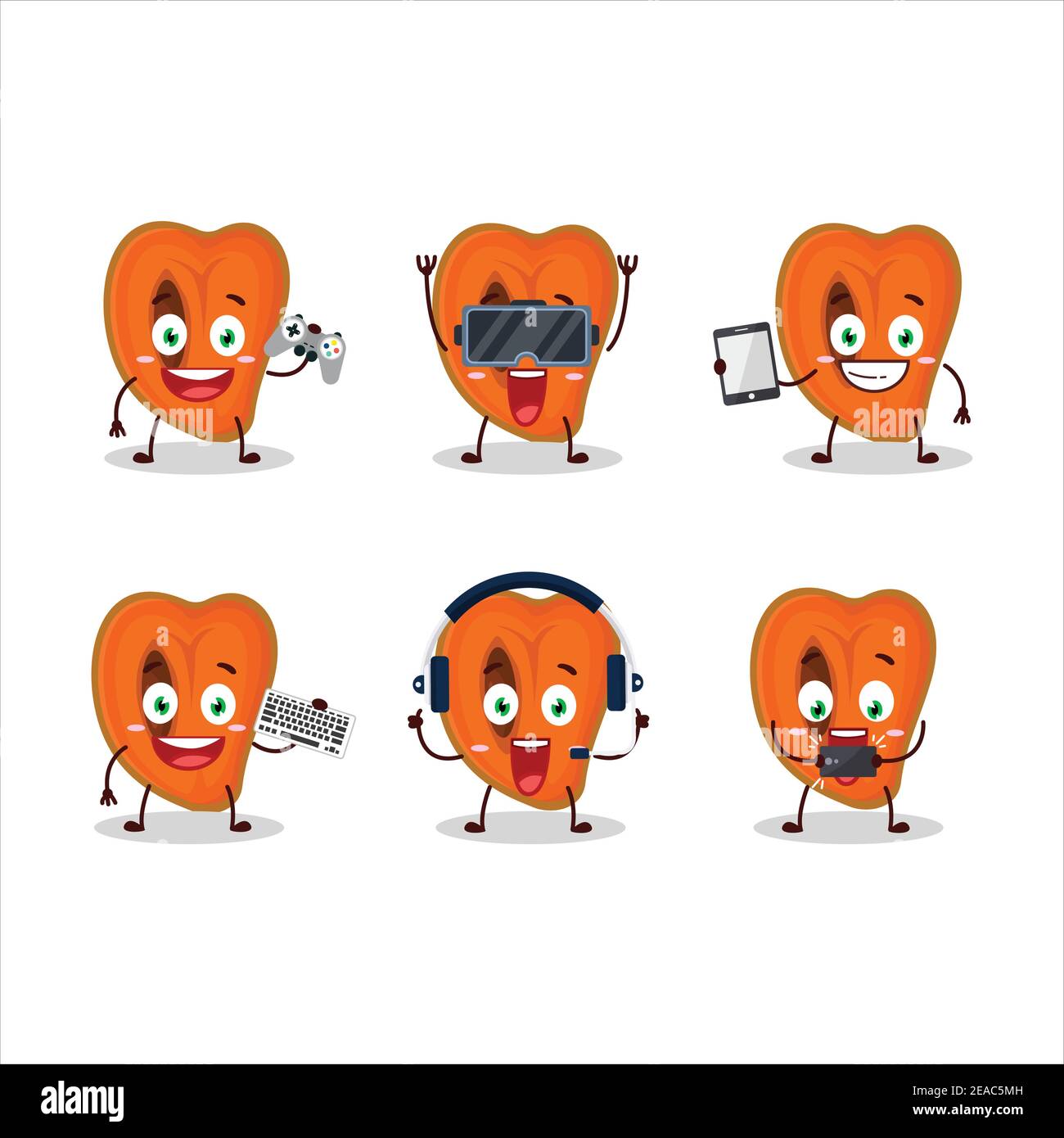 Slice of zapote cartoon character are playing games with various cute emoticons. Vector illustration Stock Vector