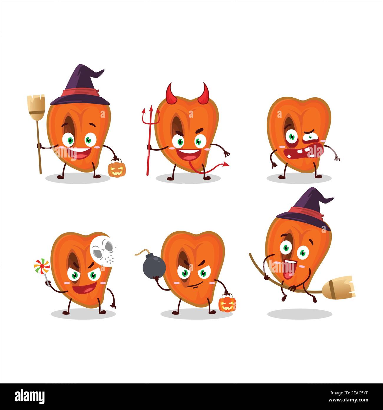 Halloween expression emoticons with cartoon character of slice of zapote. Vector illustration Stock Vector