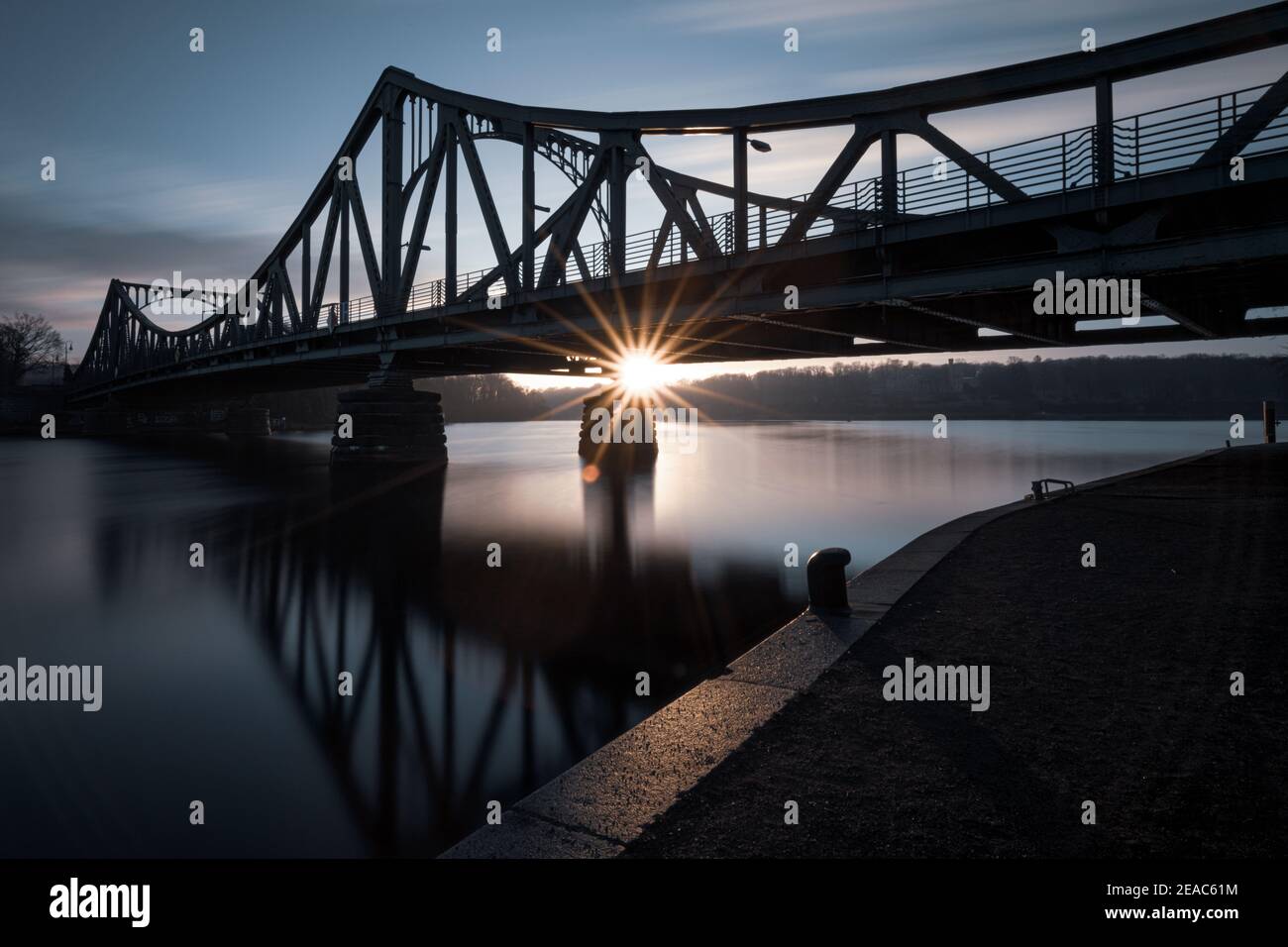 Sunrise at the Glienicker Bridge in Potsdam in autumn, long exposure Stock Photo