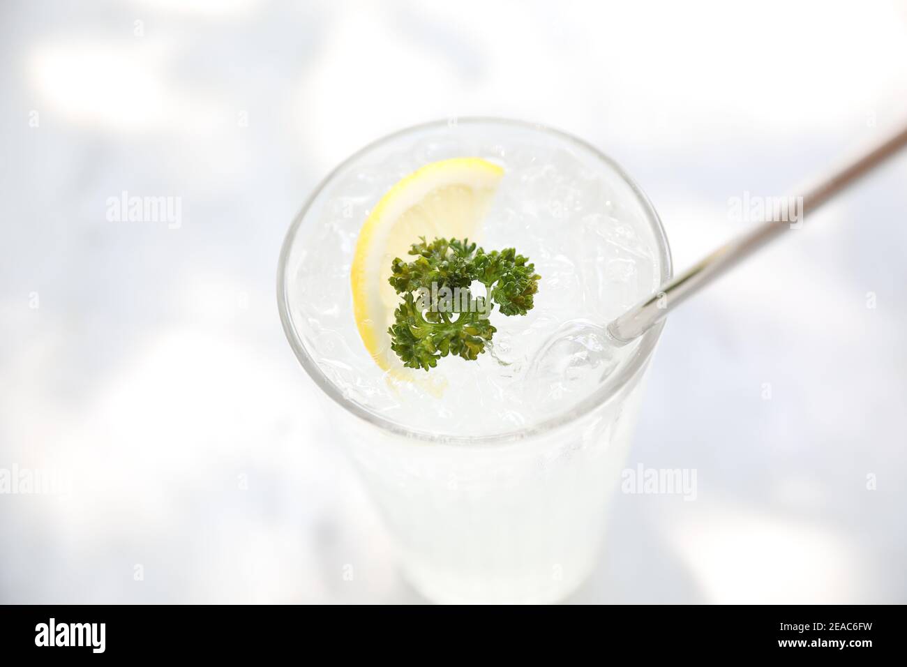Lemonade , lemon drink with ice on table Stock Photo