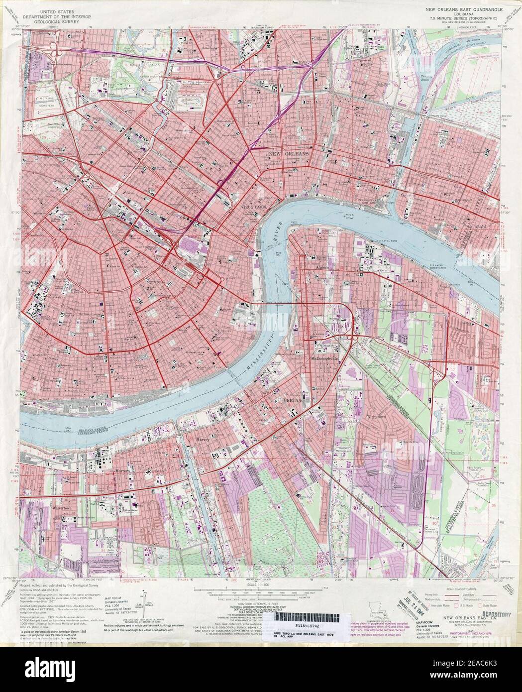 New Orleans Section and West Bank 1979 Map Stock Photo Alamy