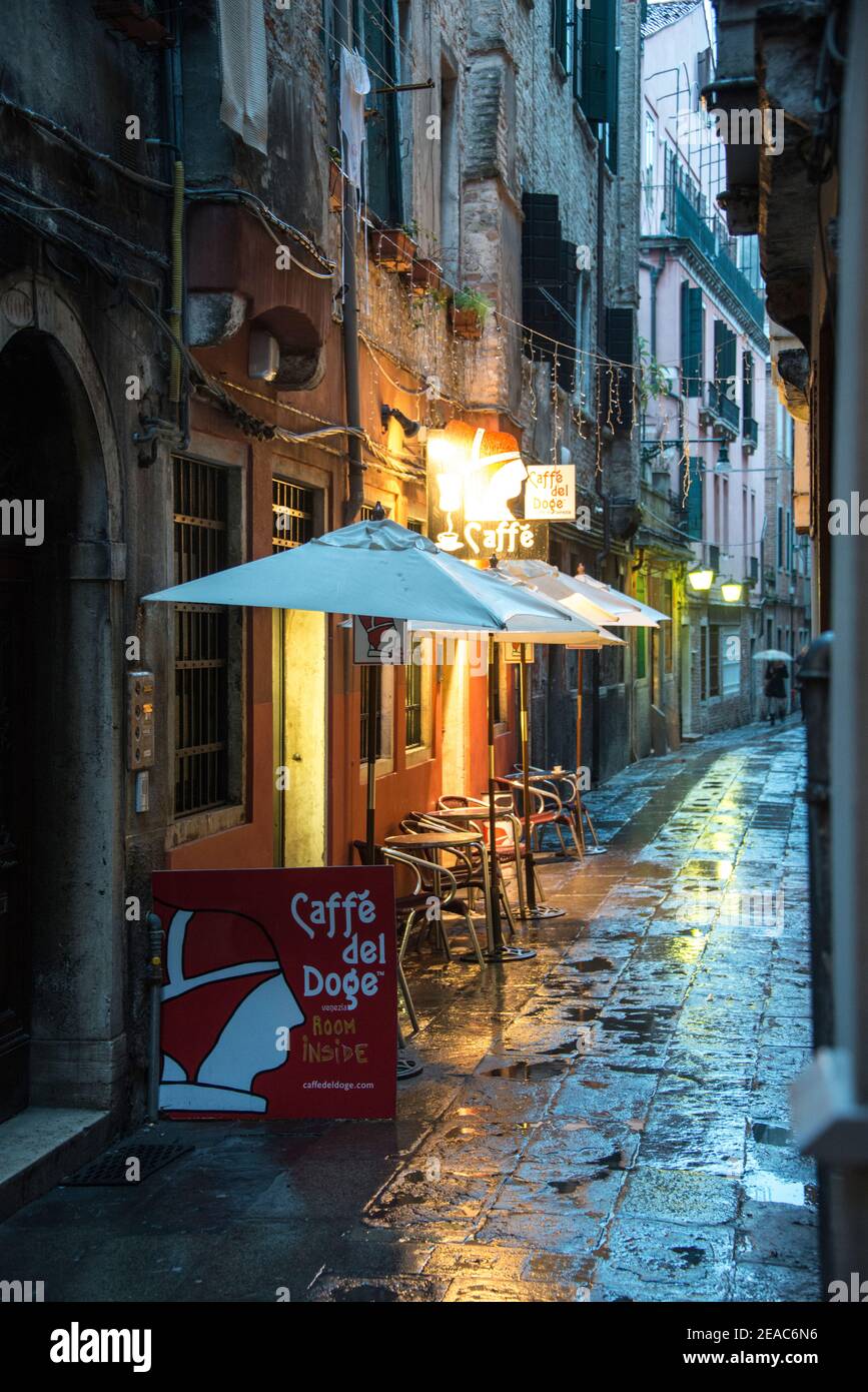 Cafeteria at dusk, Venice Stock Photo