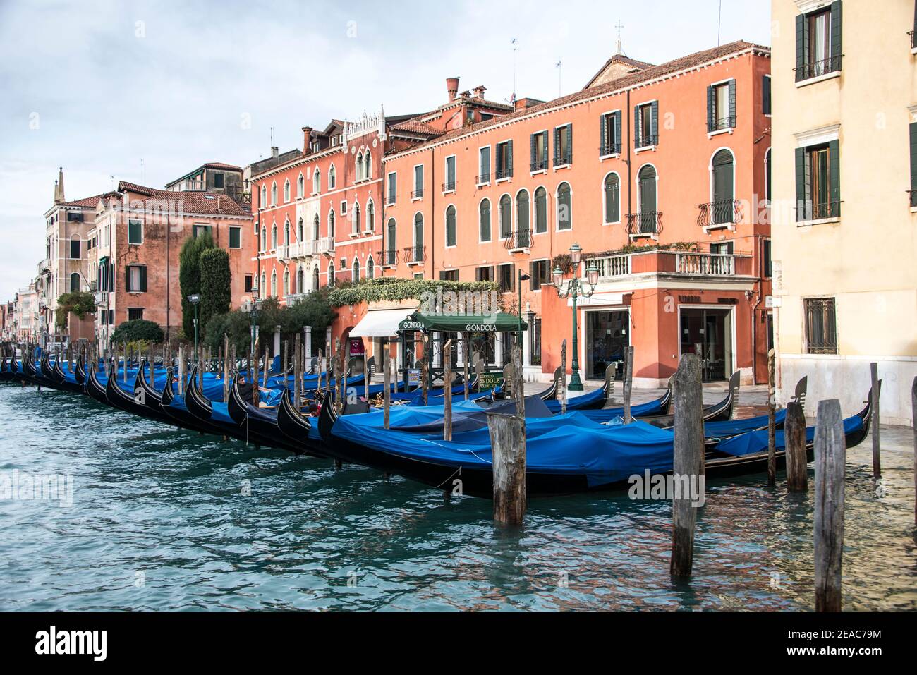 Gondolas at the berth, Venice Stock Photo