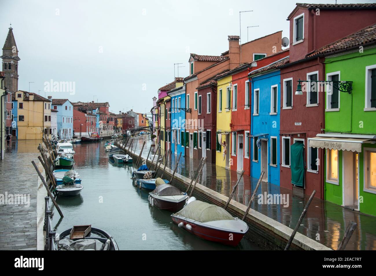 colorful rows of houses in Burano Stock Photo
