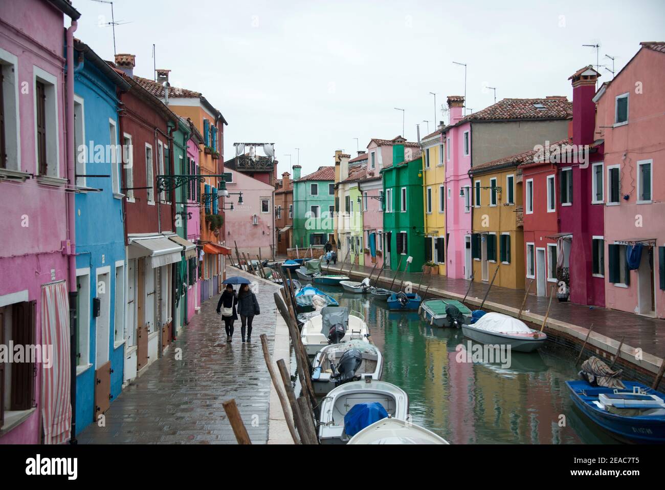 colorful rows of houses in Burano Stock Photo