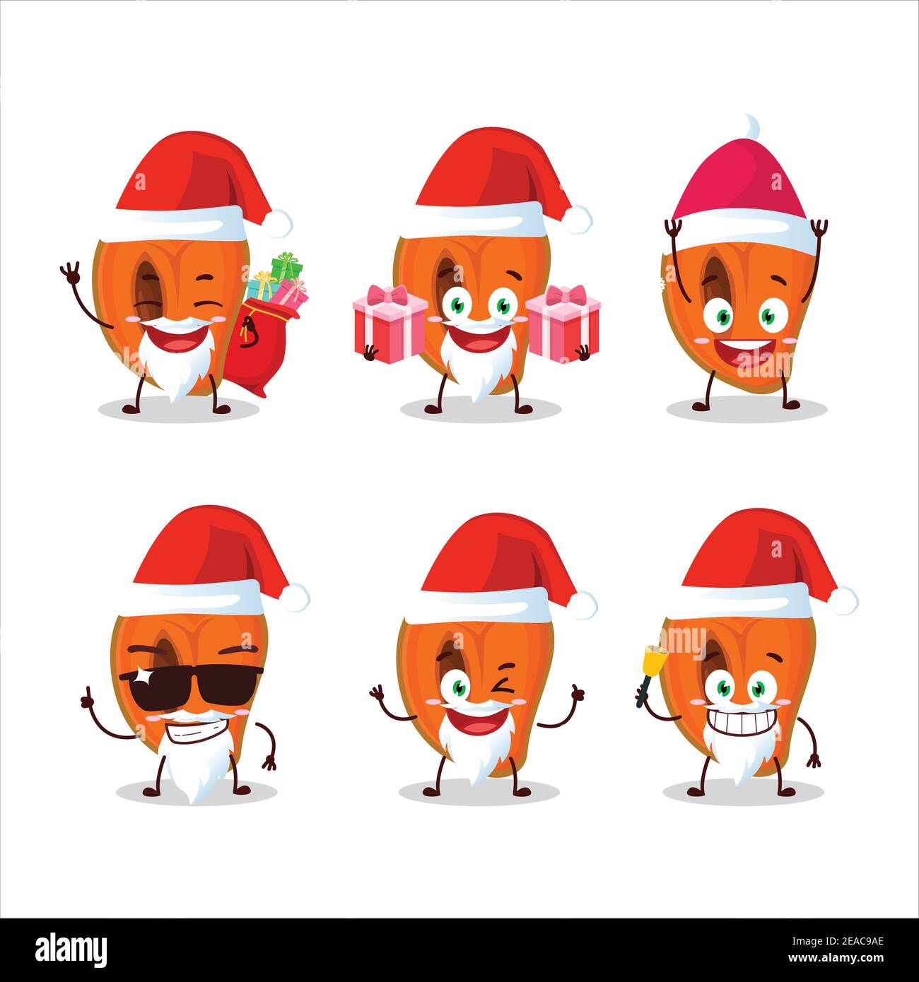 Santa Claus emoticons with slice of zapote cartoon character. Vector illustration Stock Vector