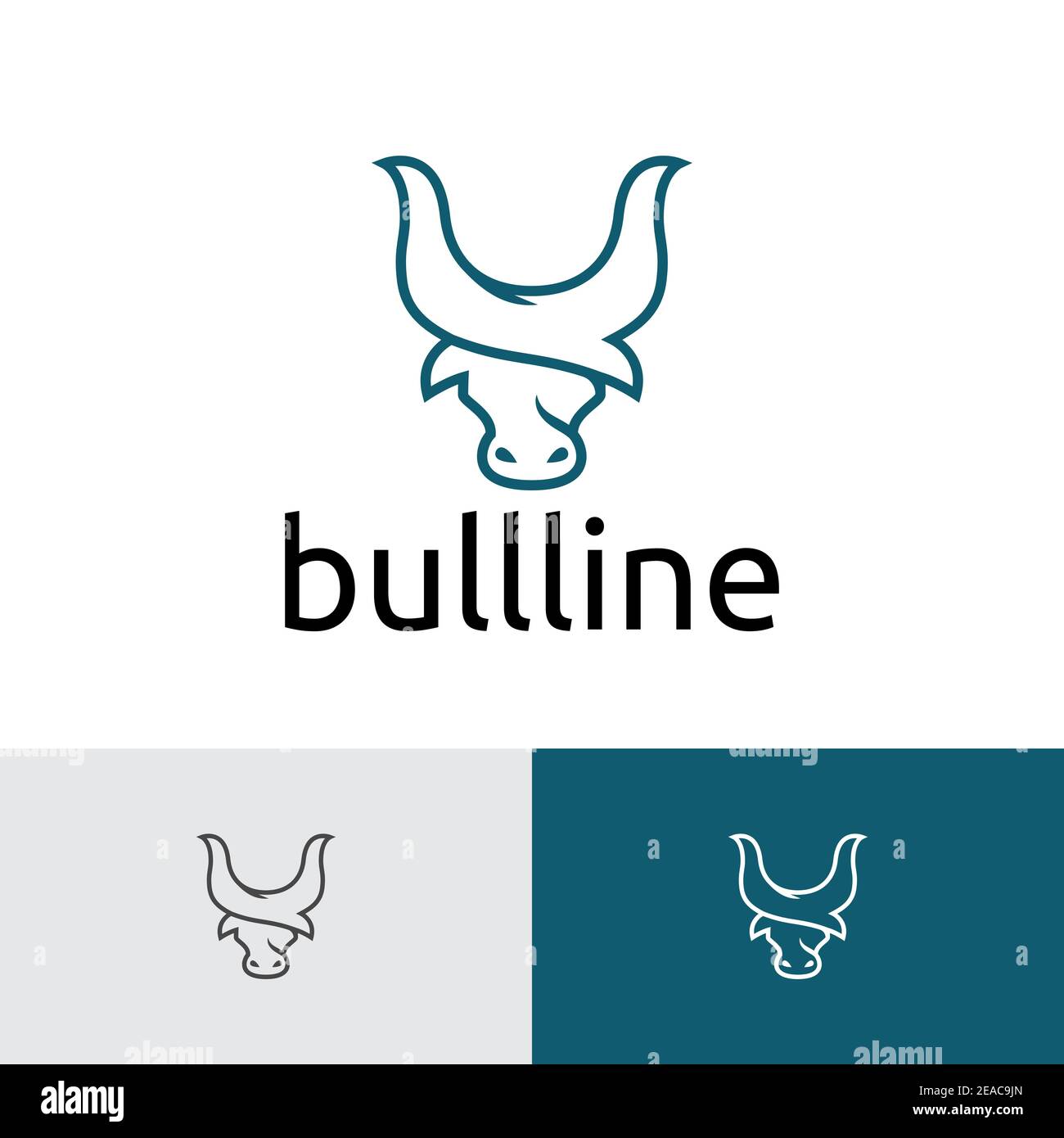 Bull Buffalo Head Monoline Style Logo Template Stock Vector