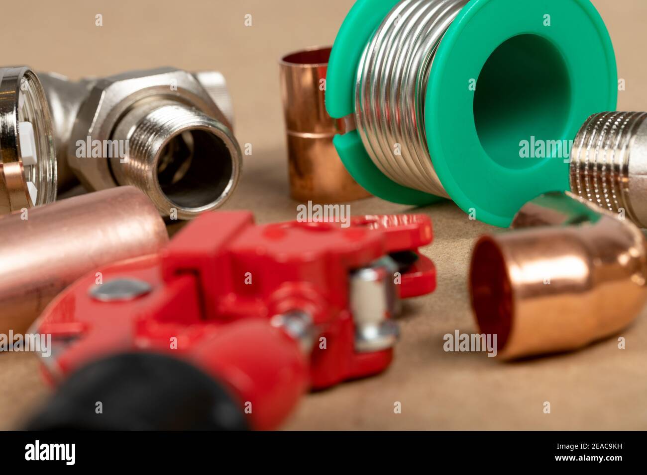 Objects of home heating system brass valve, thermostatic valve, pipe