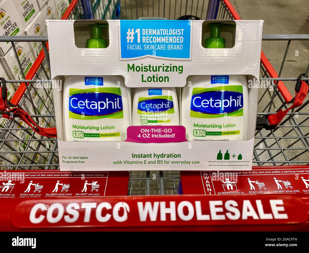 Cetaphil Moisturizing Lotion multipack in a Costco Cart Stock Photo
