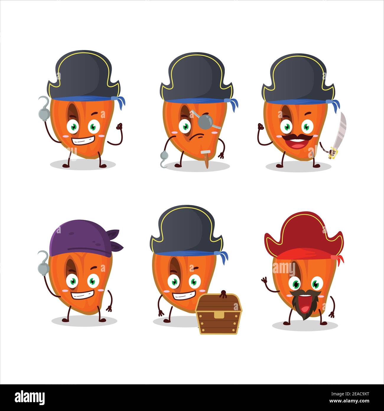 Cartoon character of slice of zapote with various pirates emoticons. Vector illustration Stock Vector