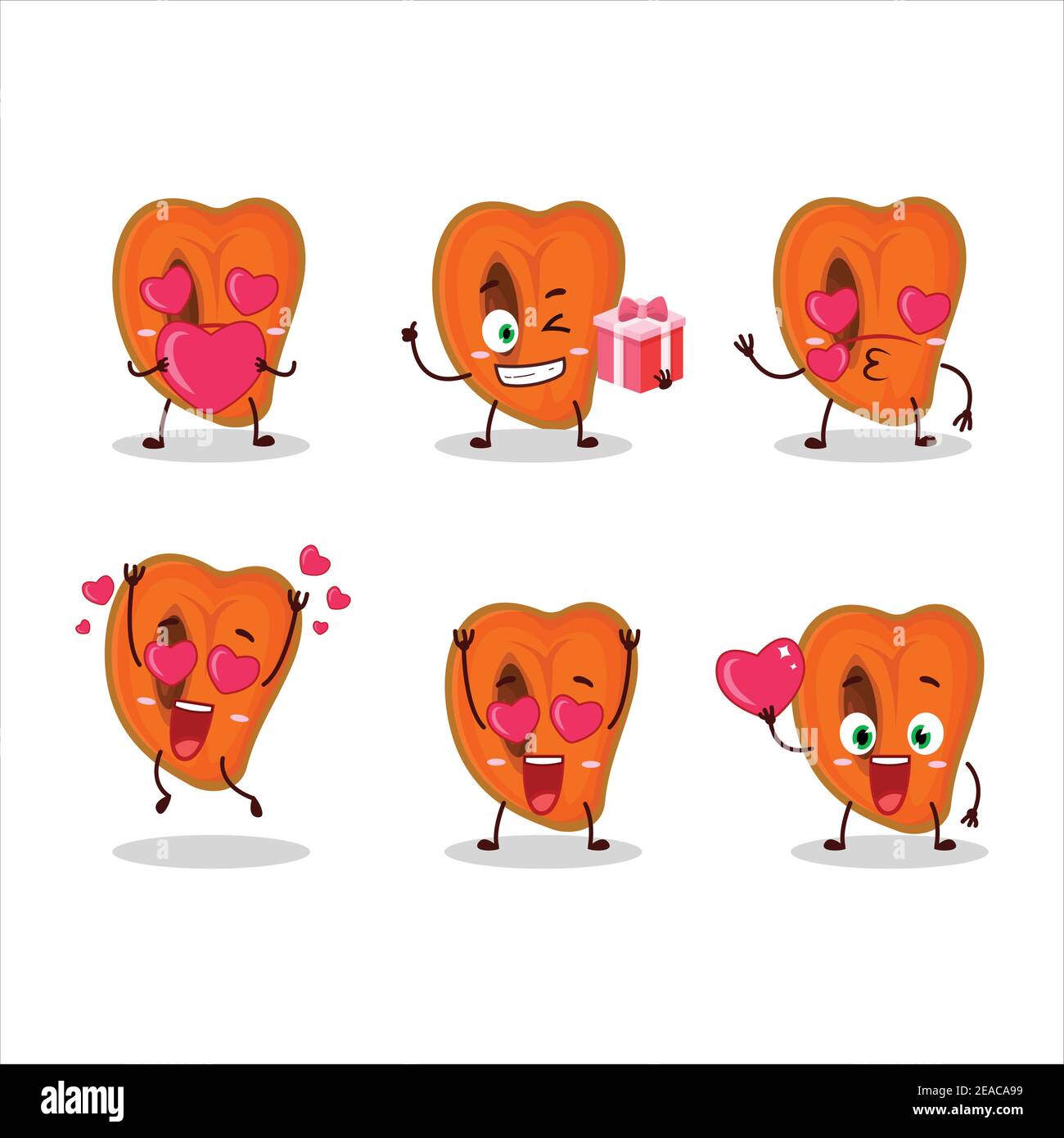 Slice of zapote cartoon character with love cute emoticon. Vector illustration Stock Vector