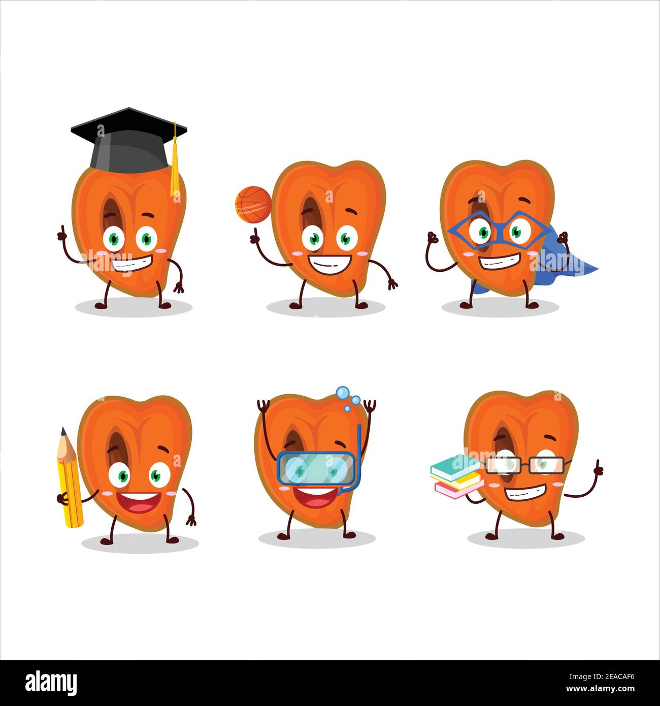 School student of slice of zapote cartoon character with various expressions. Vector illustration Stock Vector