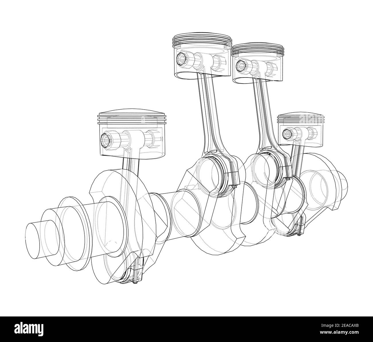 Engine crankshaft with pistons outline. Vector Stock Vector Image & Art
