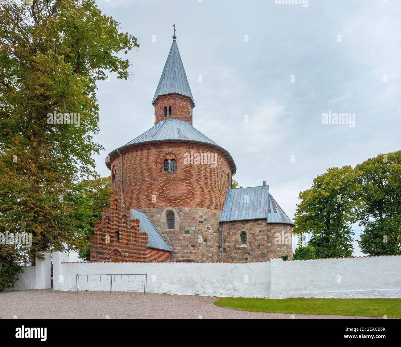 Denmark, Zealand island, Soro-Bjernede, Bjernede Kirke, round church in brick architecture. Stock Photo