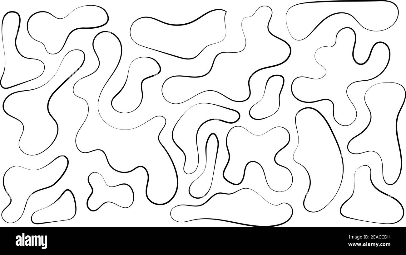Random abstract liquid organic black irregular blotch shapes flat style  design fluid vector illustration set banner simple shape template for  presentation design, flyer, isolated on white background. Stock Vector