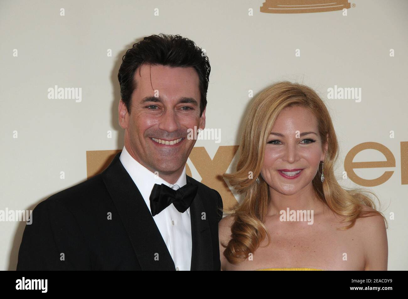 Jon Hamm and Jennifer Westfeldt at 2011 Primetime Emmy Awards at the Nokia Theatre L.A. Live in downtown Los Angeles CA Stock Photo