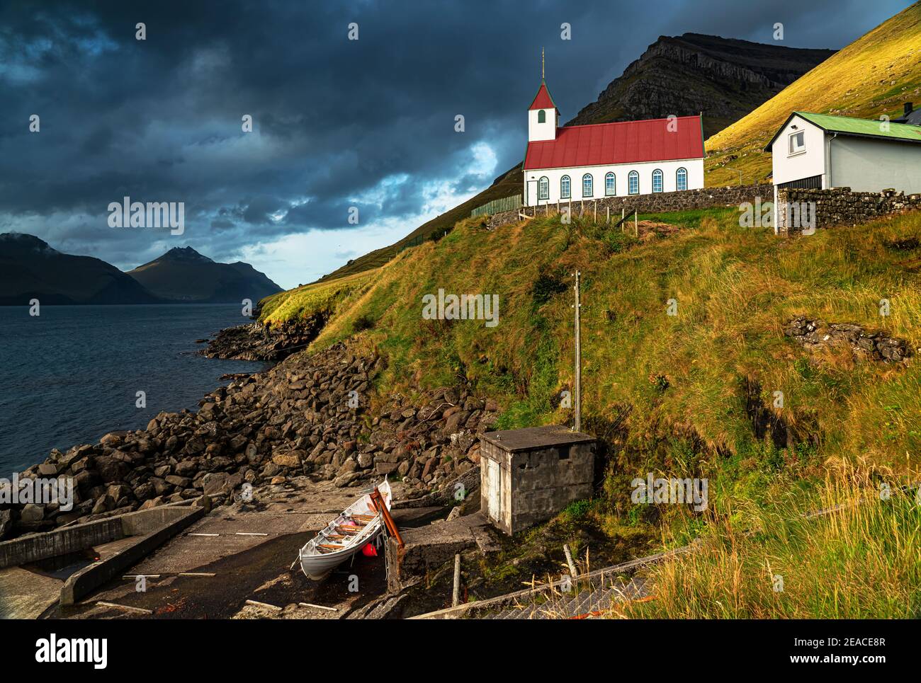 Church in Kunoy, Kunoy Island, Faroe Islands Stock Photo