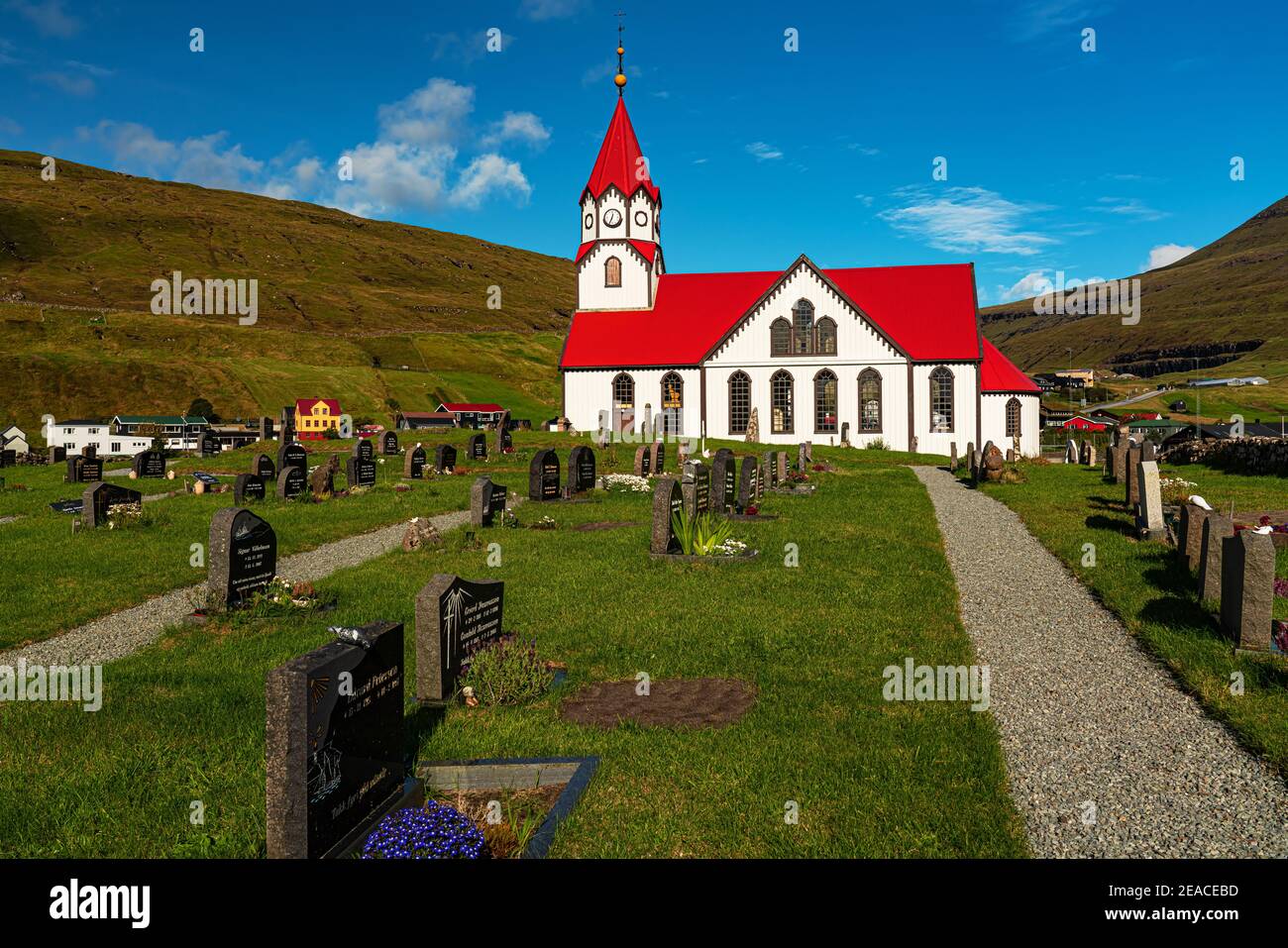 Church in Sandavágur, Vágar Island, Faroe Islands Stock Photo