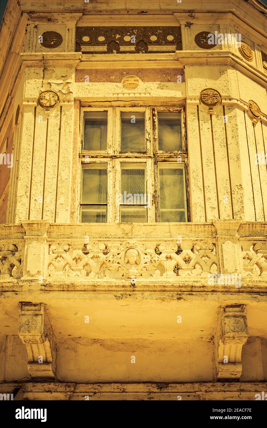 Balcony on an old building in Bastschik, Bulgaria Stock Photo