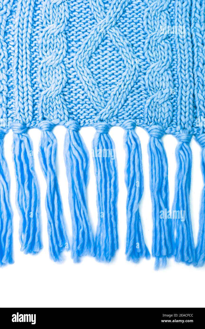 Blue wool scarf with cable pattern Stock Photo