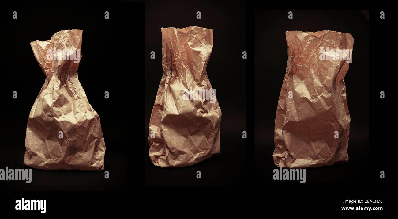Brown paper bags on a black background Stock Photo