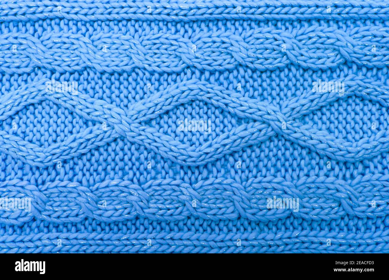 Blue wool scarf with cable pattern Stock Photo