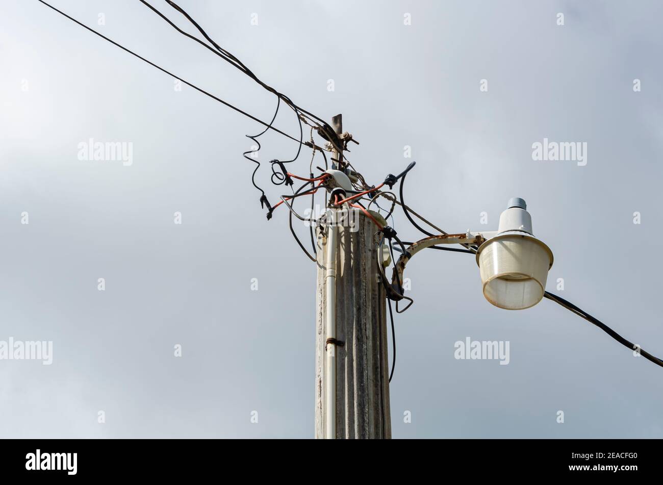 Service Cable Connections At An Outdoor Lamp Stock Photo