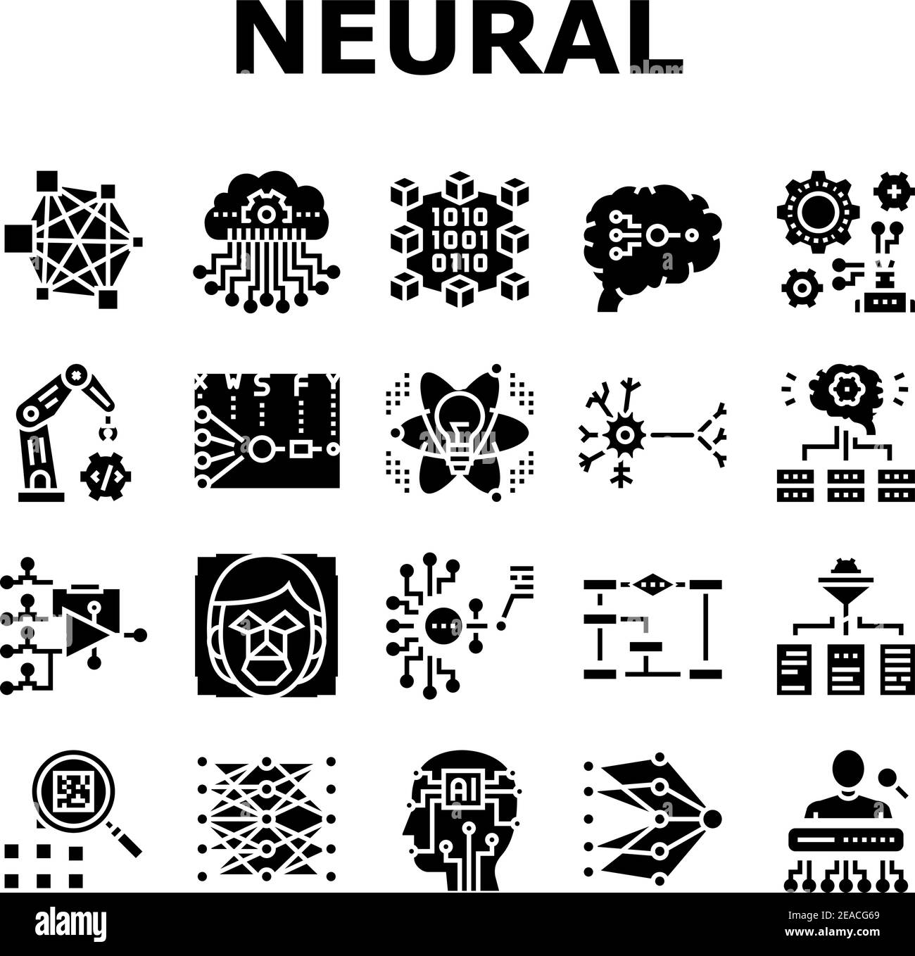 Neural Network And Ai Collection Icons Set Vector Stock Vector Image ...
