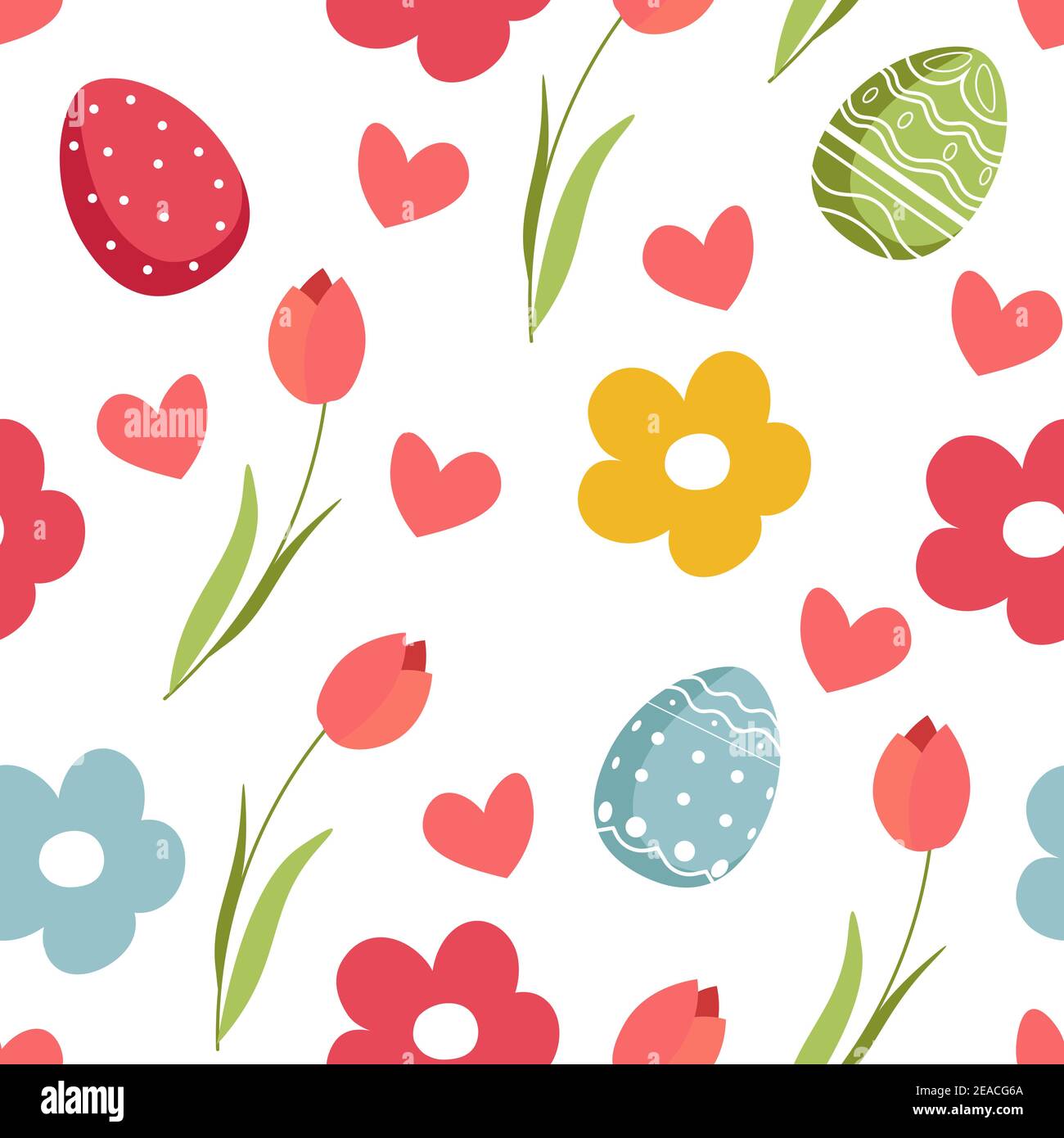 Easter pattern with tulips bouquet and eggs vector Stock Vector