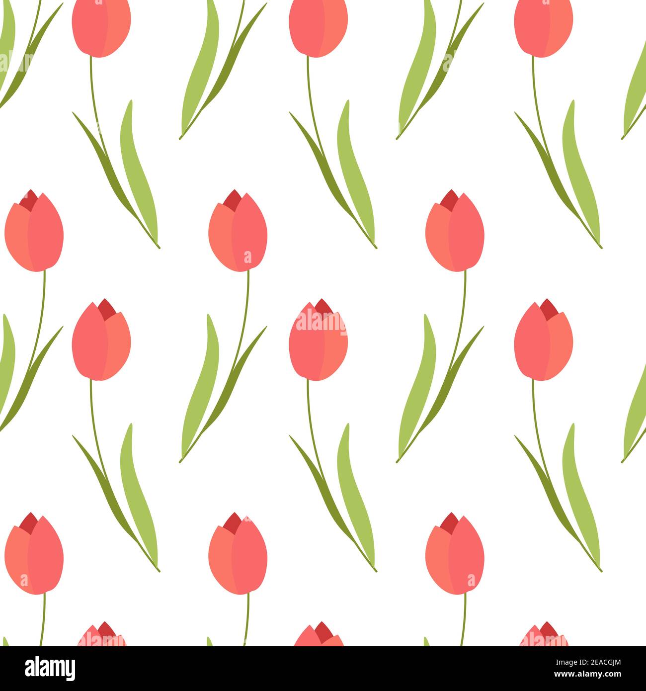 Red tulips bouquet, spring flowers pattern vector Stock Vector