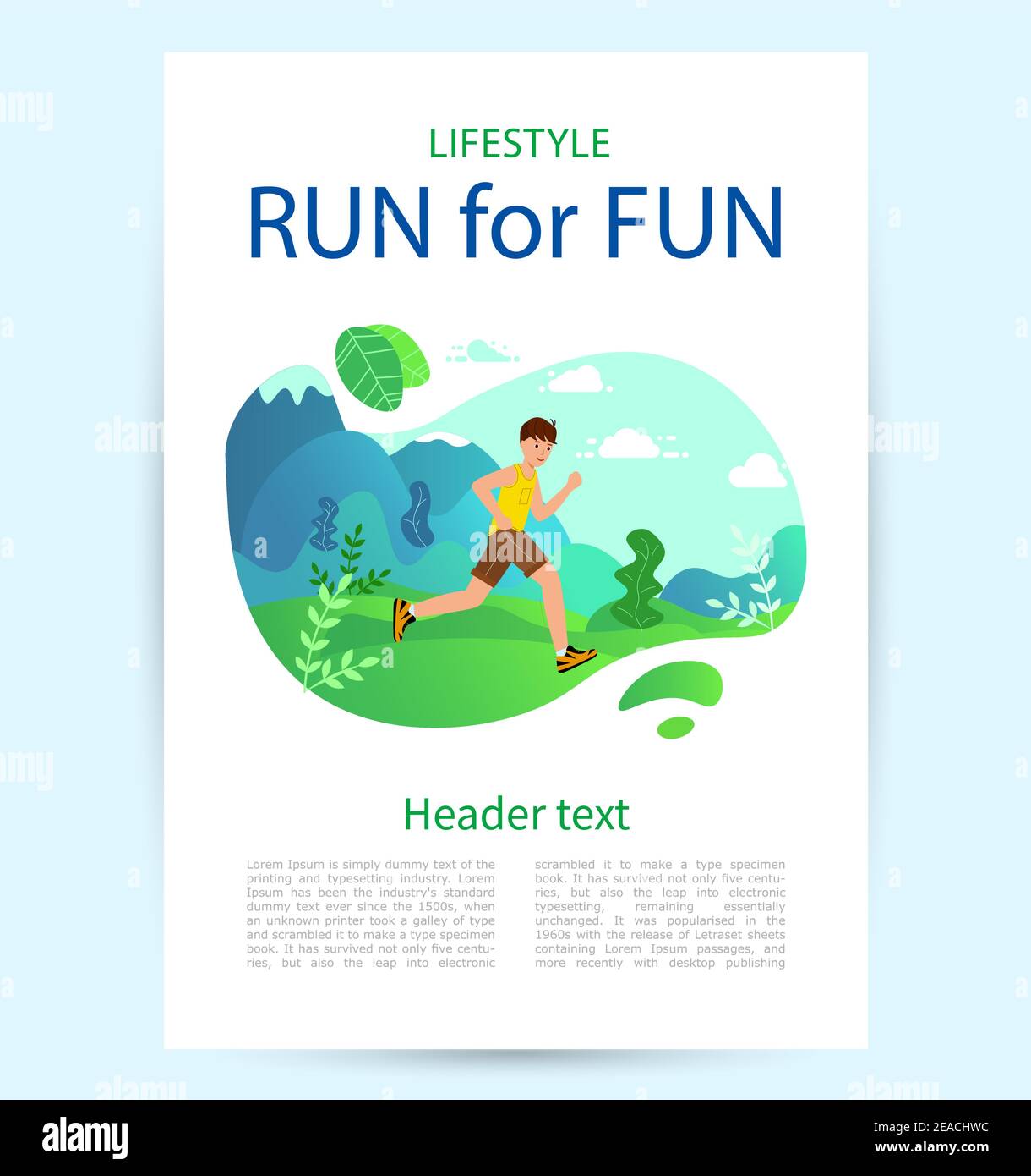 Vertical Poster Run to fun. Concept of a healthy lifestyle. A young man runs through a Park or forest. Beautiful natural view. Vector illustration in Stock Vector