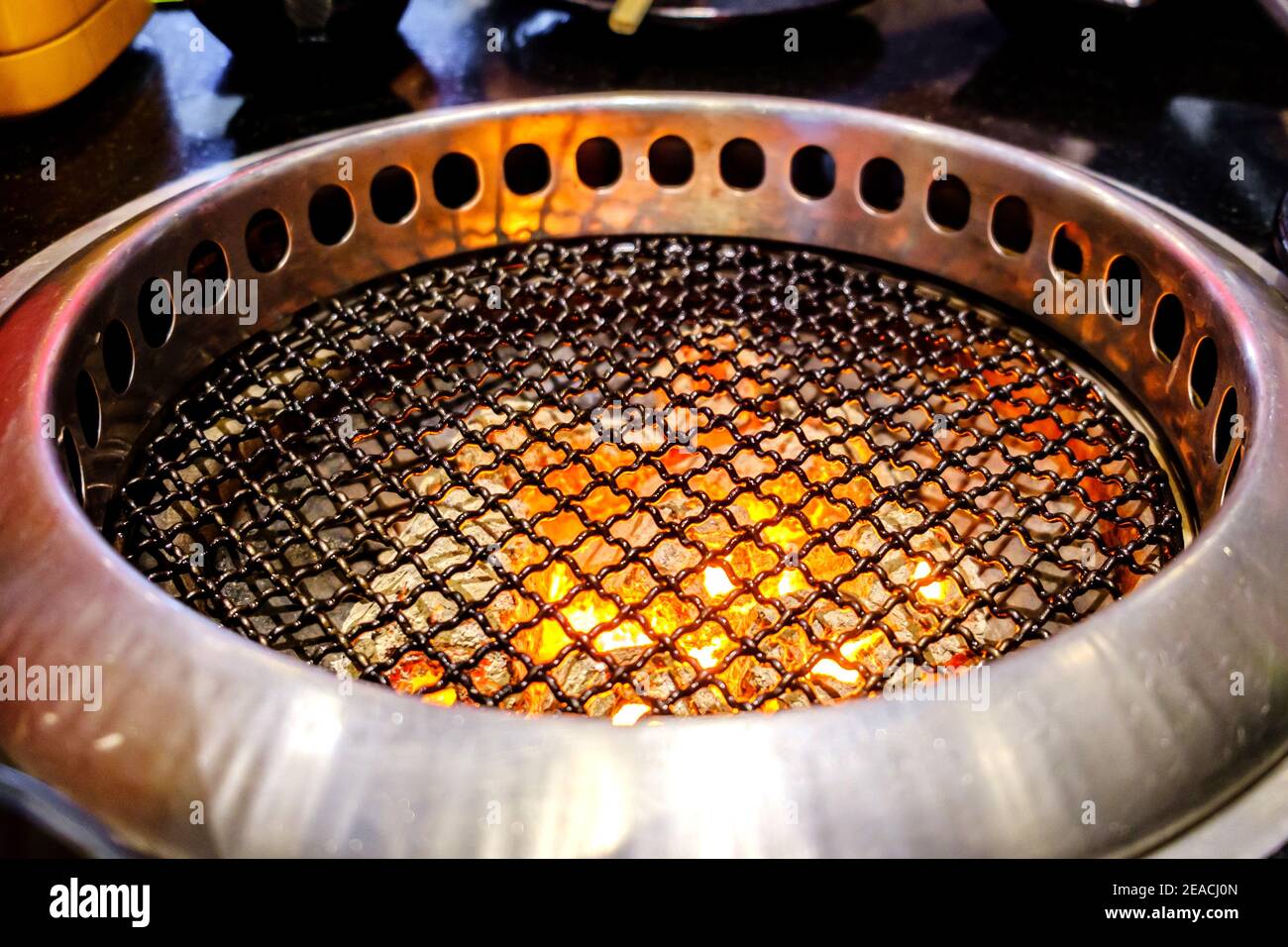 Japanese charcoal stove for grill,Yakiniku BBQ Smokeless Charcoal Grill Stove. Stock Photo