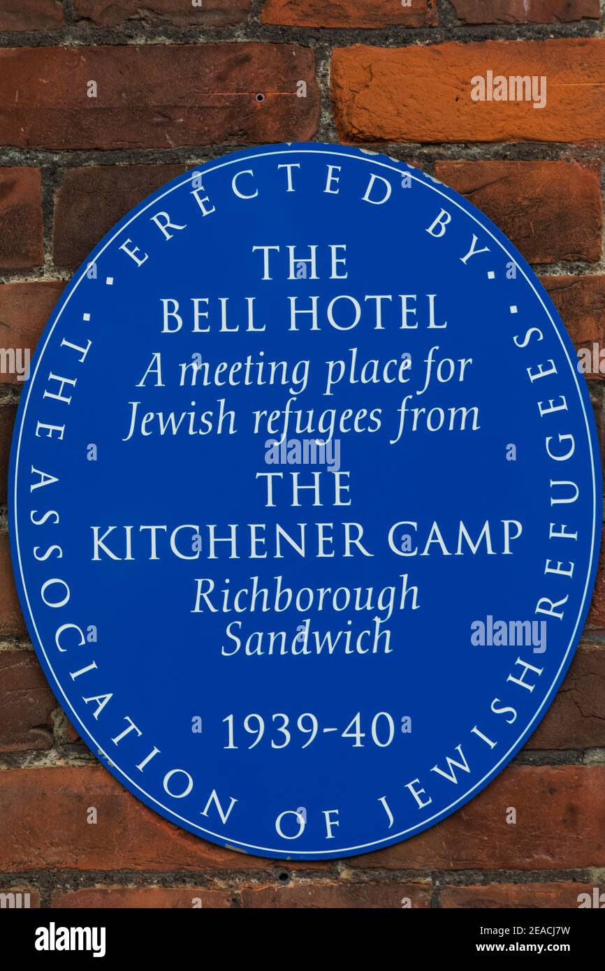 England, Kent, Sandwich, The Bell Hotel, WWII Jewish Refugees Meeting Place Memorial Plaque Stock Photo