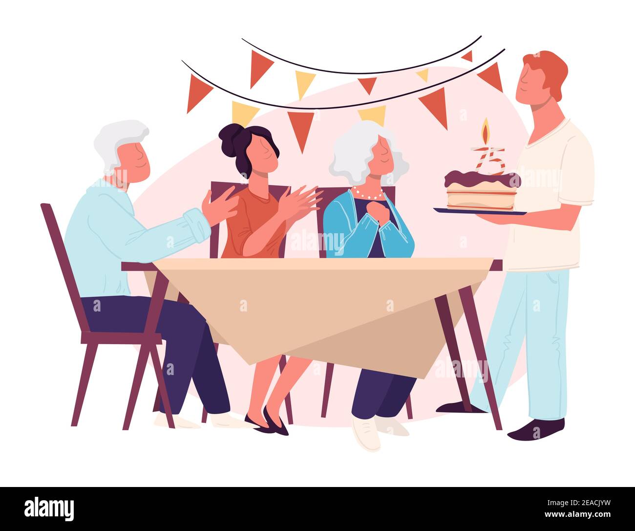 Celebrating birthday of grandfather in family Stock Vector